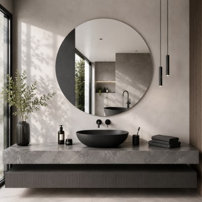 LENA BLACK ROUND MIRROR